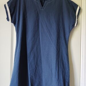 Amaryllis Dark Blue Mini Dress with White Accents